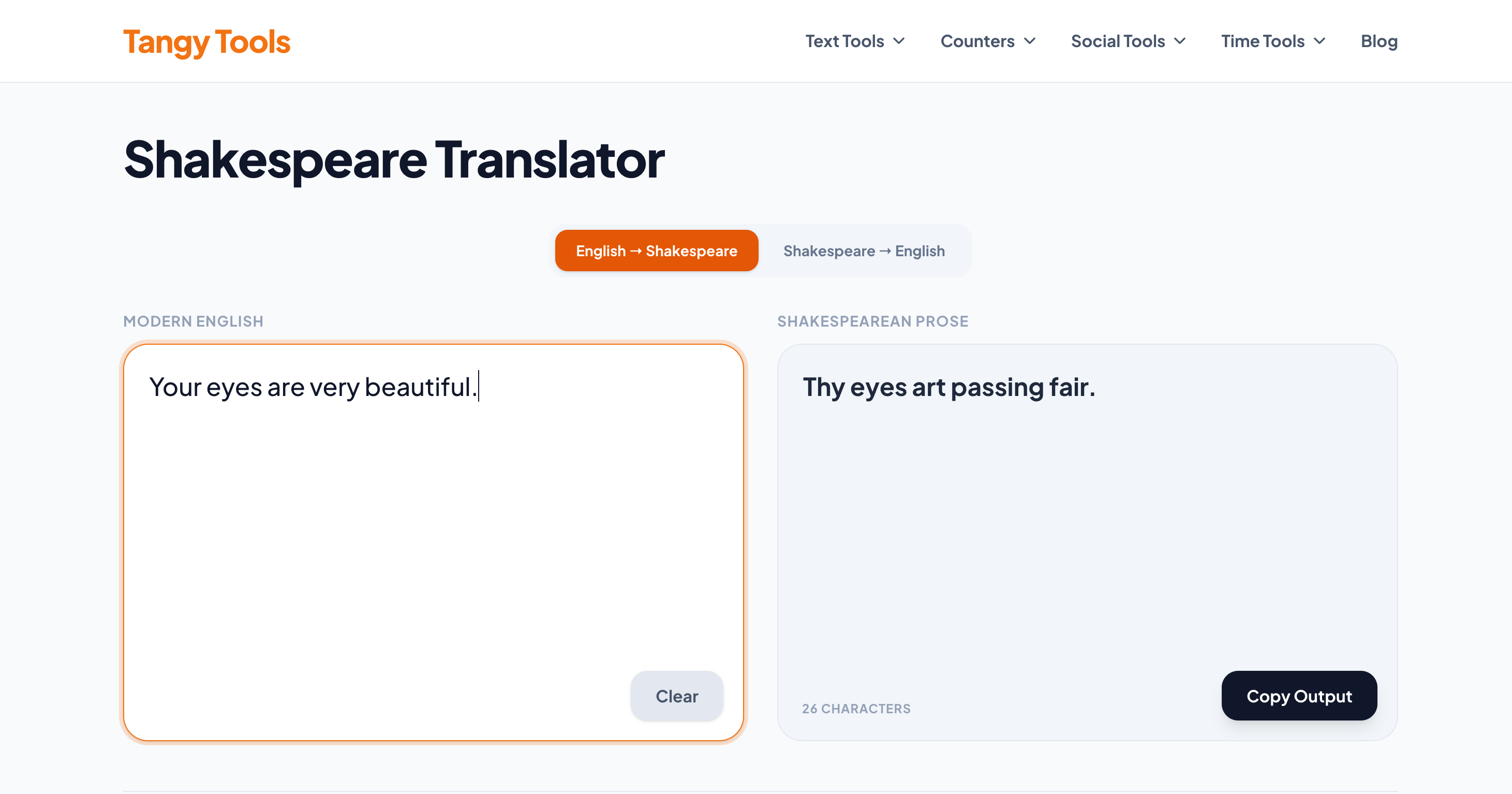 Tangy Tools's Shakespearean translator